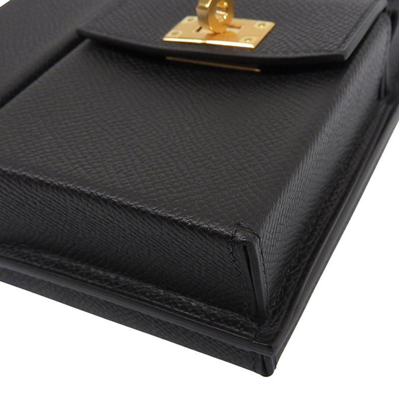 極美品 ケリーポケットコンパクト ノワール×シルバー金具 ヴォーエプソン 黒 現金特価】エルメス ミニケリー ノワール エプソン シルバー金具 W刻印