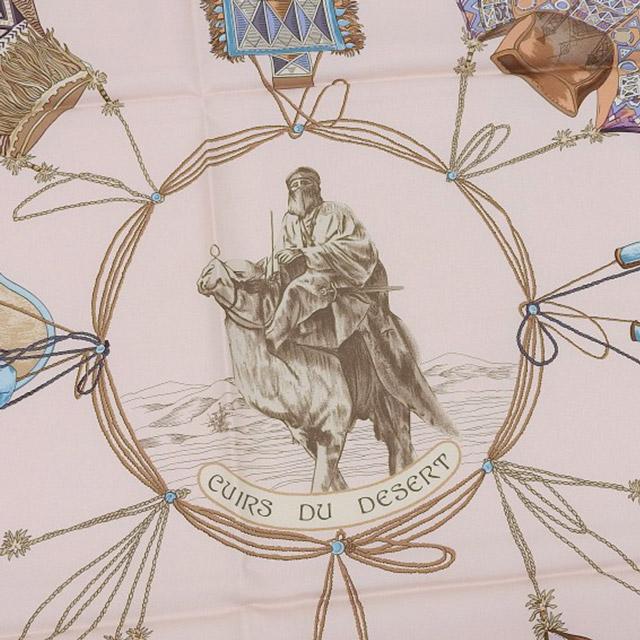 HERMES（エルメス） カレ90 「砂漠の革飾り」 スカーフ シルク ピンク