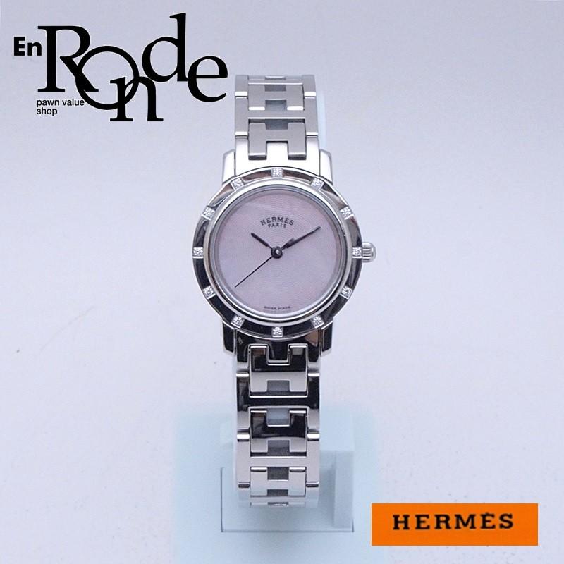 エルメス Hermes レディース腕時計 クリッパーナクレ Cl4230 Ss ダイヤ入り シェル文字盤 中古 新入荷 He0267 Hermes Watch Cl4230 ブランドrebornのロンド 通販 Yahoo ショッピング