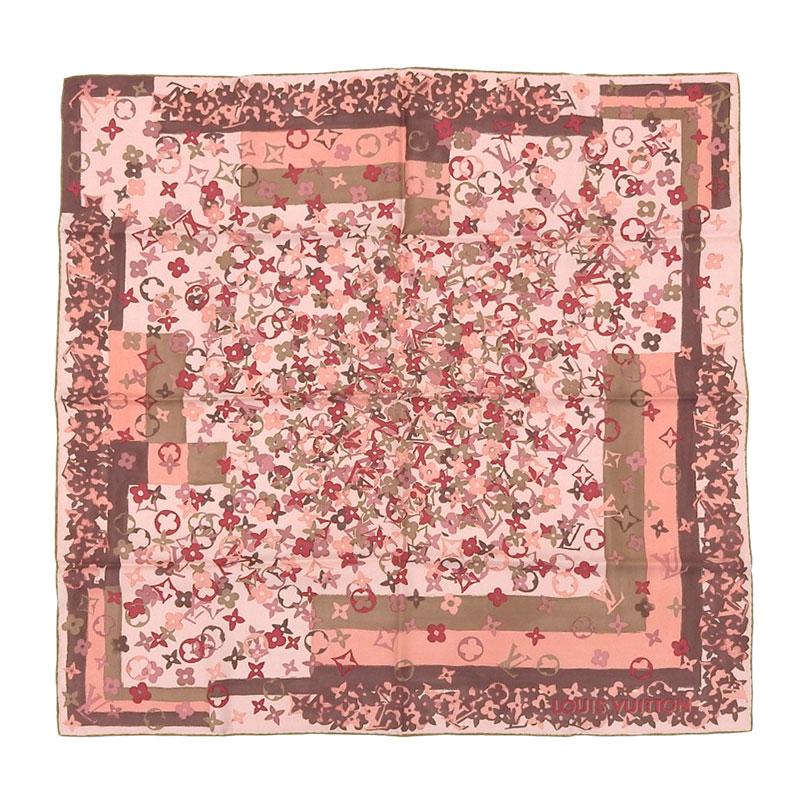 LOUIS VUITTON ルイヴィトン スカーフ モノグラム シルク ピンク系  