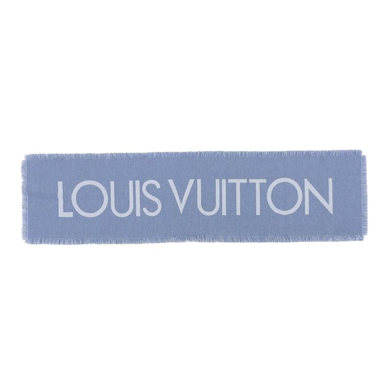 LOUIS VUITTON ロゴ入りマフラー 青 LOUIS VUITTON ルイヴィトン エシャルプチームルイ マフラー