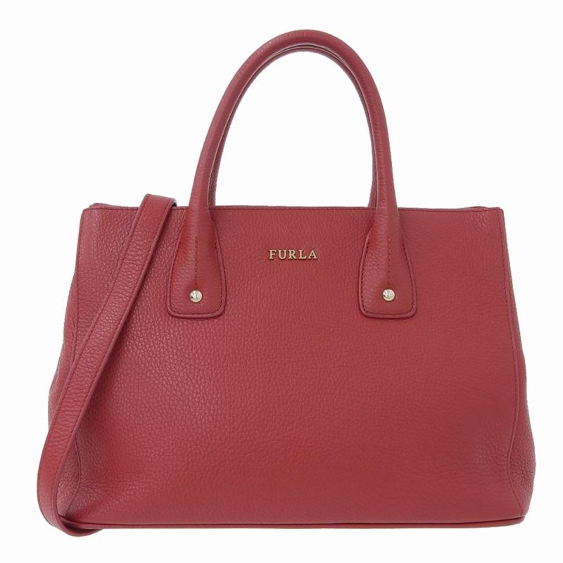 FURLA フルラ 2WAY ハンドバッグ ショルダー レザー レッド 中古 新  