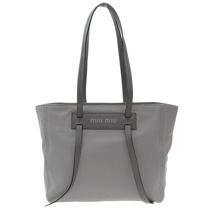 miu ミュウミュウ MIUMIU トートバッグ ロゴモチーフ レザー グレー 