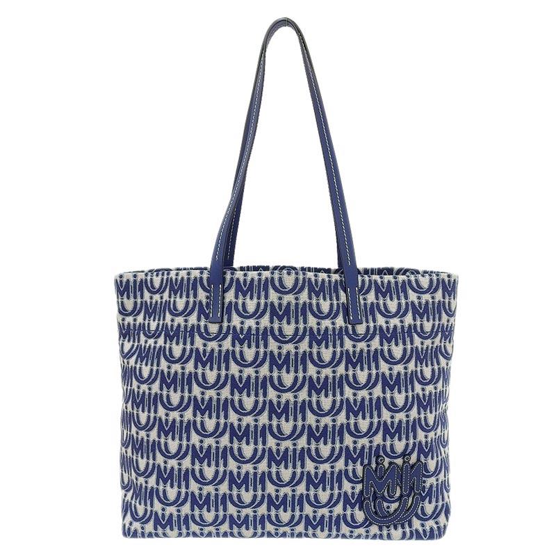 ミュウミュウ MIUMIU トートバッグ ジャカード レザー ブルー 5BG220 