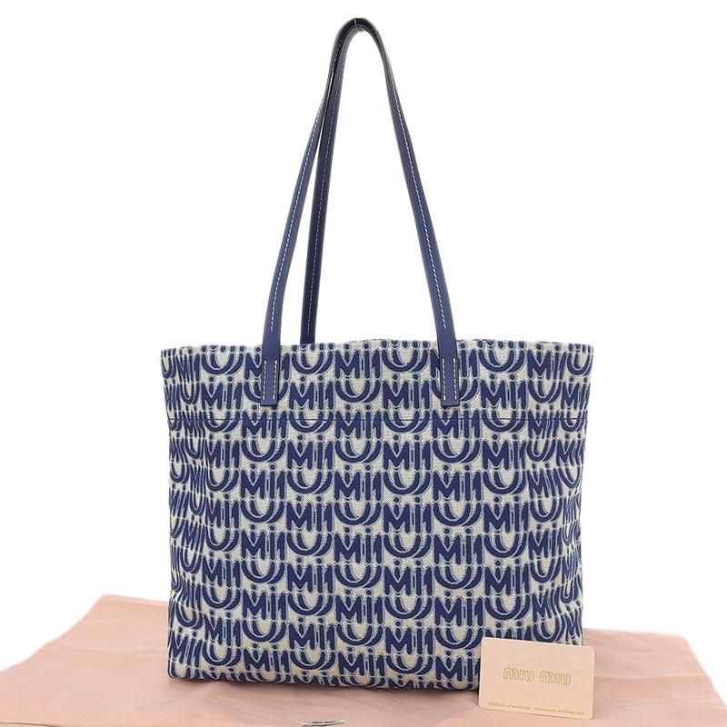 miu miu（ミュウミュウ） トートバッグ ジャカード レザー ブルー