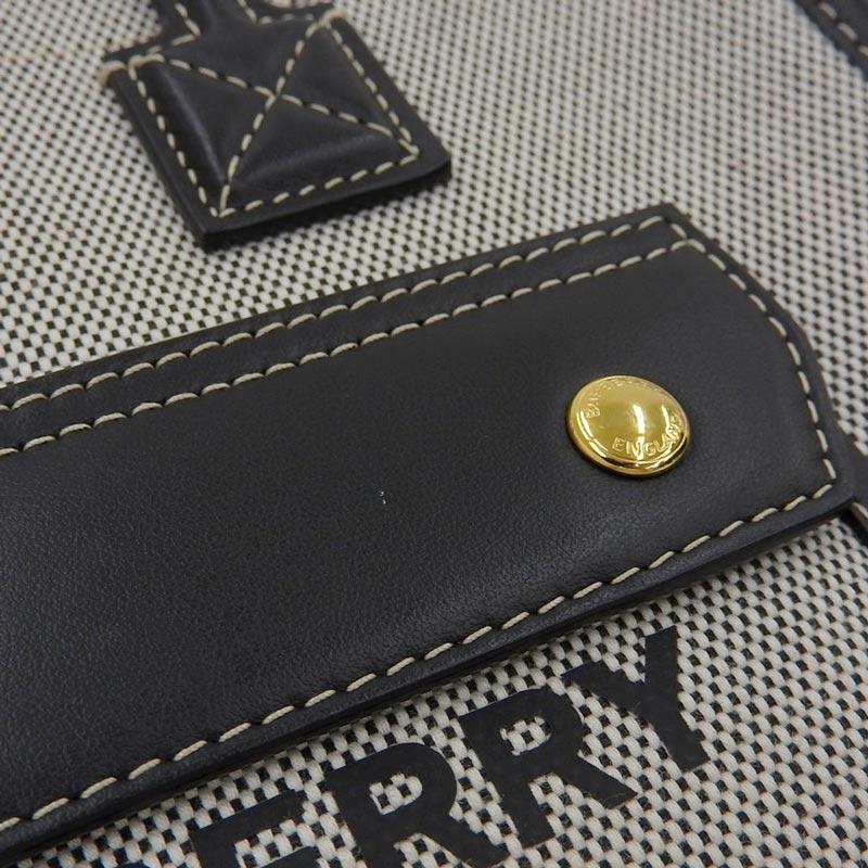 【売り尽くし】BURBERRY バーバリー 2WAY フレヤトート　ミニ ハンドバッグ ショルダーバッグ 肩掛け 斜め掛け 8044142 キャンバス  レザー   ブラック 黒 アイボリー ゴールド金具 レディース【中古品】 BURBERRY（バーバリー） フレヤトートミニ 2WAY ハンドバッグ