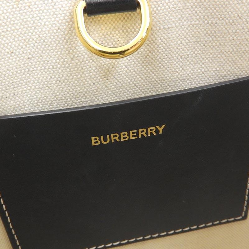 【売り尽くし】BURBERRY バーバリー 2WAY フレヤトート　ミニ ハンドバッグ ショルダーバッグ 肩掛け 斜め掛け 8044142 キャンバス  レザー   ブラック 黒 アイボリー ゴールド金具 レディース【中古品】 BURBERRY（バーバリー） フレヤトートミニ 2WAY ハンドバッグ