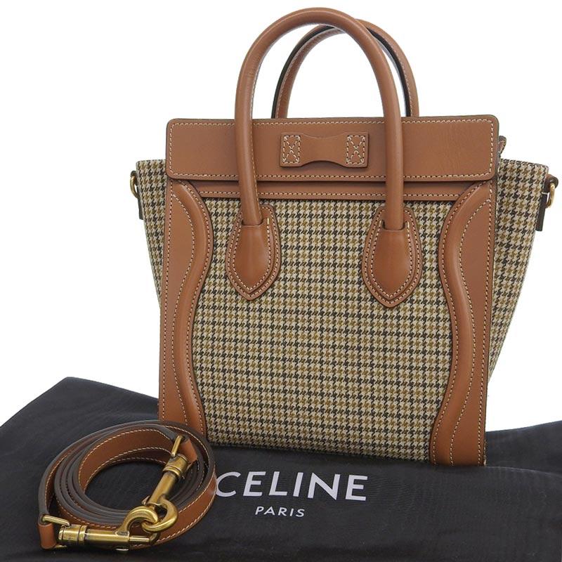 セリーヌ CELINE ラゲージ ナノショッパー 2WAY ハンドバッグ ショルダーバッグ ウール/レザー ブラウン/ベージュ 中古 新入荷 OB1795｜ronde｜02