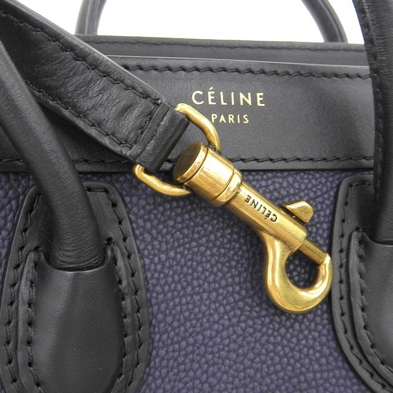 セリーヌ CELINE ラゲージ ナノショッパー 2WAY ハンドバッグ ショルダーバッグ レザー ネイビー/ブラック/ホワイト 中古 新入荷 OB1798｜ronde｜05