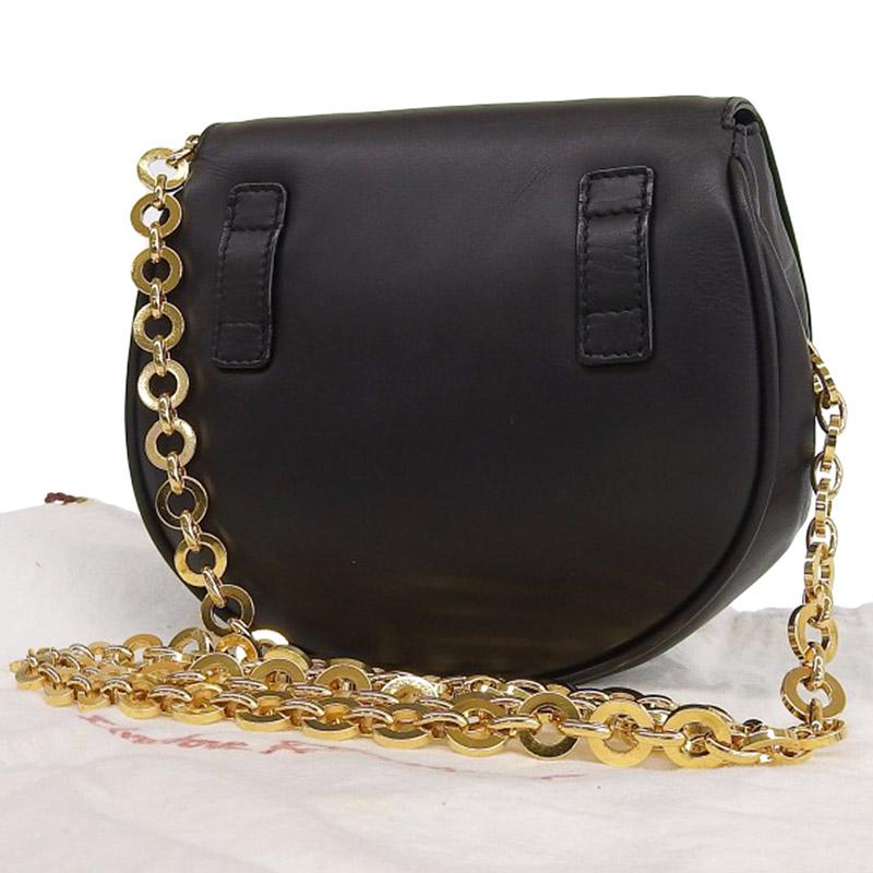 フェラガモ FERRAGAMO ガンチーニ ショルダーバッグ チェーンショルダー レザー ブラック 中古 新入荷 OB1842 GANCINI フェラガモ FERRAGAMO ガンチーニ ショルダーバッグ チェーン