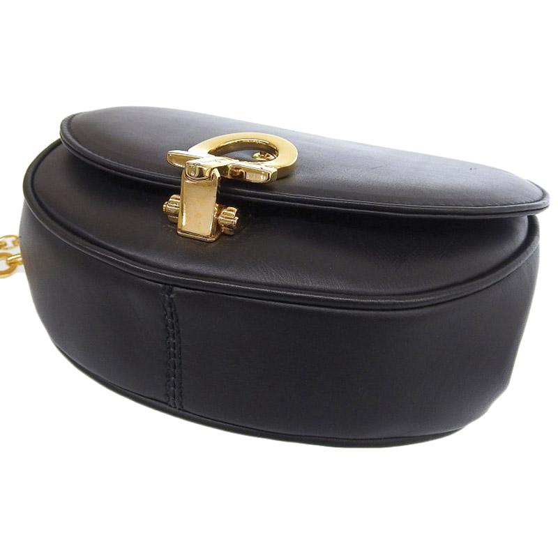フェラガモ FERRAGAMO ガンチーニ ショルダーバッグ チェーンショルダー レザー ブラック 中古 新入荷 OB1842 GANCINI フェラガモ FERRAGAMO ガンチーニ ショルダーバッグ チェーン