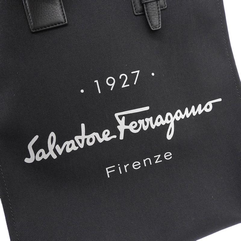 FERRAGAMO フェラガモ トートバッグ キャンバス/レザー ブラック FERRAGAMO フェラガモ トートバッグ キャンバス/レザー ブラック