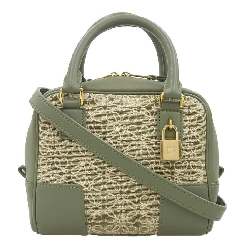 ロエベ LOEWE アマソナ16 スクエア 2WAYバッグ ショルダーバッグ キャンバス/レザー グリーン 中古 新入荷 OB2117 Amazona（LOEWE） ロエベ LOEWE アマソナ16 スクエア 2WAYバッグ