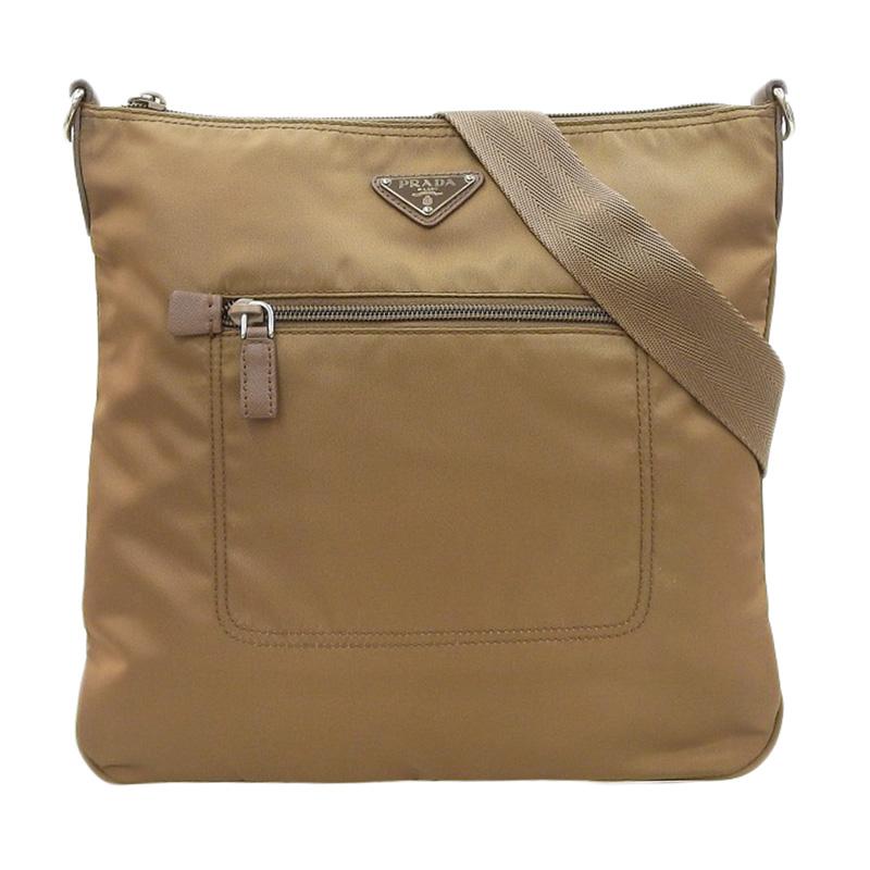 PRADA ブラウン ナイロン レザーショルダーバッグ