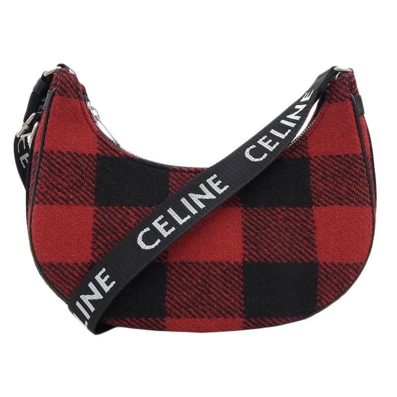 セリーヌ CELINE ミディアム アヴァ バッファローチェック ファブリック/レザー レッド/ブラック 196962DO2.27NO 中古 新入荷 OB2195 CELINE（セリーヌ） ミディアム アヴァ バッファローチェック