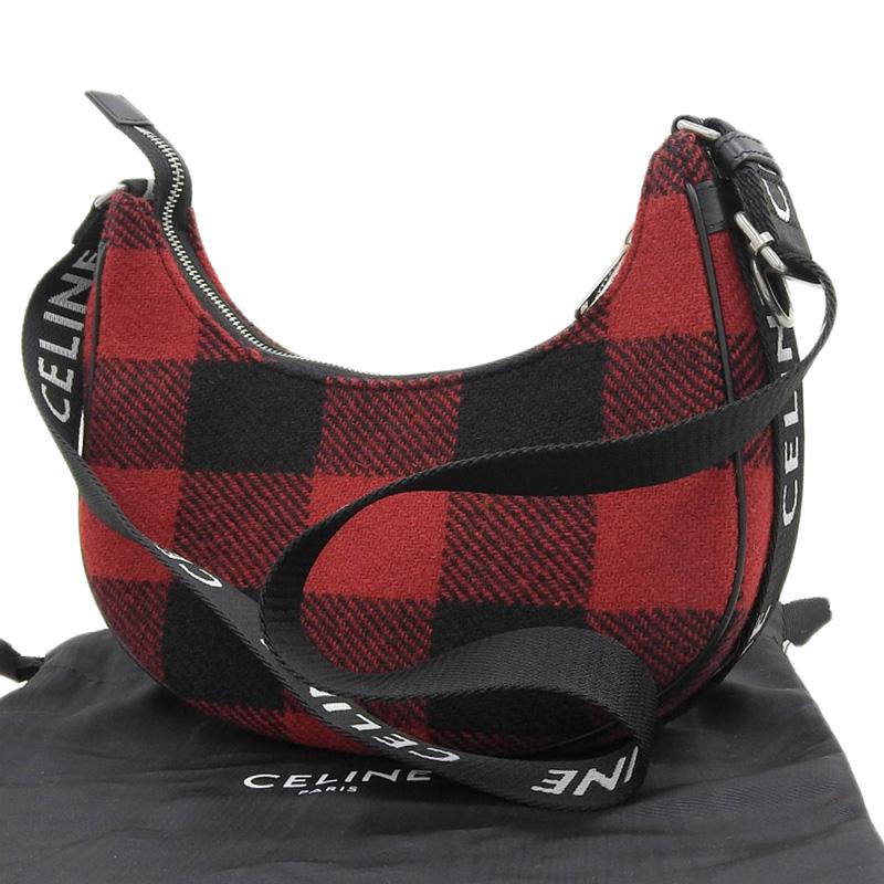 セリーヌ CELINE ミディアム アヴァ バッファローチェック ファブリック/レザー レッド/ブラック 196962DO2.27NO 中古 新入荷 OB2195 CELINE（セリーヌ） ミディアム アヴァ バッファローチェック