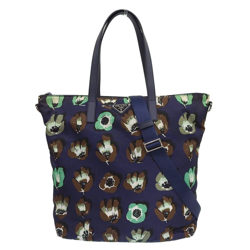プラダ PRADA 2WAYバッグ トートバッグ ショルダーバッグ ナイロン PVC ネイビー 花 フラワー柄 中古 新入荷 OB2296 PRADA（プラダ） PRADA 2WAYバッグ トートバッグ ショルダーバッグ