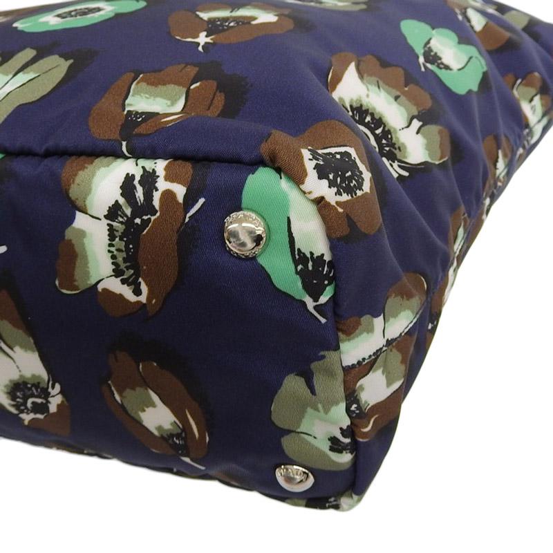 プラダ PRADA 2WAYバッグ トートバッグ ショルダーバッグ ナイロン PVC ネイビー 花 フラワー柄 中古 新入荷 OB2296 PRADA（プラダ） PRADA 2WAYバッグ トートバッグ ショルダーバッグ