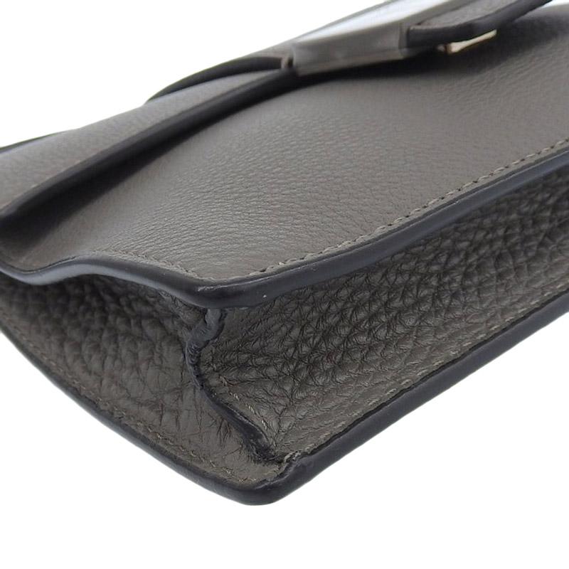 フェンディ FENDI フラットバケット ショルダーバッグ レザー グレー 7VA524 美品 新入荷 OB2352 FENDI（フェンディ） フラットバケット ショルダーバッグ レザー