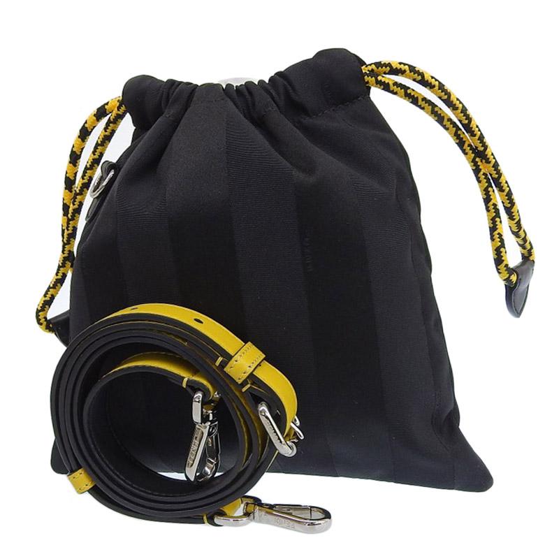 フェンディ FENDI 2WAYバッグ ショルダーバッグ 巾着 スリムクラッチ キャンバス/レザー ブラック/イエロー 7VA510 中古 新入荷 OB2367 FENDI（フェンディ） FENDI 2WAYバッグ ショルダーバッグ 巾着 スリム
