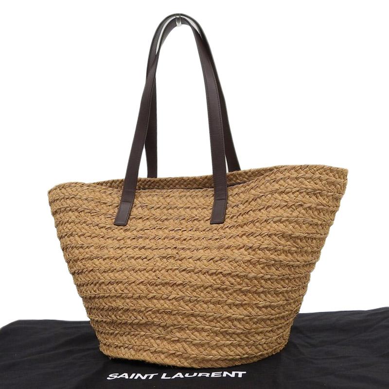 サンローラン SAINT LAURENT パニエ ミディアム トート バスケットバッグ ラフィア/レザー ベージュ/ブラウン 579521 中古 新入荷 OB2404 SAINT LAURENT サンローラン パニエ ミディアム トート バスケット