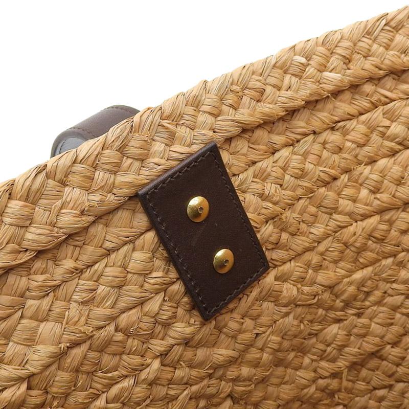 サンローラン SAINT LAURENT パニエ ミディアム トート バスケットバッグ ラフィア/レザー ベージュ/ブラウン 579521 中古 新入荷 OB2404 SAINT LAURENT サンローラン パニエ ミディアム トート バスケット