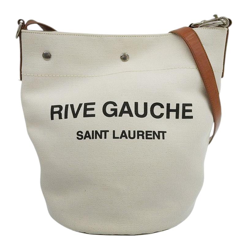 サンローラン SAINT LAURENT バケットバッグ ショルダーバッグ キャンバス/レザー ホワイト/ブラウン 669299 中古 新入荷 OB2540 SAINT LAURENT サンローラン バケットバッグ ショルダーバッグ