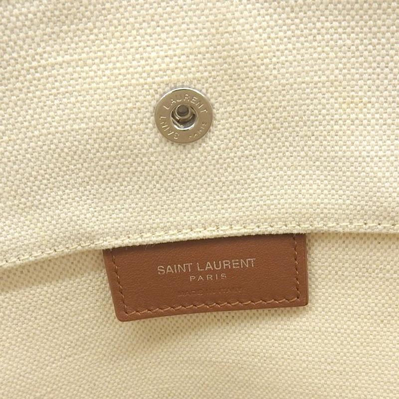 サンローラン SAINT LAURENT バケットバッグ ショルダーバッグ キャンバス/レザー ホワイト/ブラウン 669299 中古 新入荷 OB2540 SAINT LAURENT サンローラン バケットバッグ ショルダーバッグ