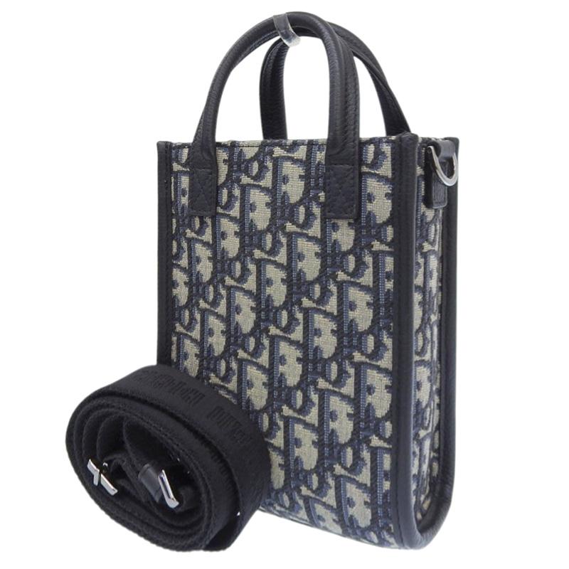 ディオール CHRISTIAN DIOR サファリ ノースサウスミニトート 2WAYショルダーバッグ キャンバス レザー ベージュ 紺 黒 中古 新入荷 OB2574 Christian Dior（クリスチャン・ディオール） ディオール サファリ