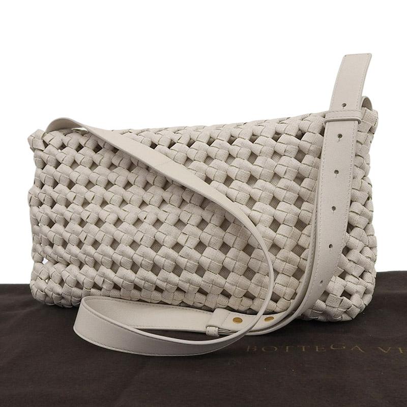 ボッテガヴェネタ BOTTEGA VENETA ショルダーバッグ キャンバス/レザー アイボリー 603162 中古 新入荷 OB2584 BOTTEGA VENETA（ボッテガ・ヴェネタ） ショルダーバッグ キャンバス