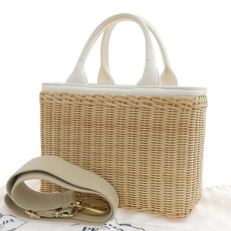 プラダ PRADA かごバッグ ベージュ/ホワイト プラダ PRADA かごバッグ 1BG463 2DIJ OOO ベージュ系×ホワイト