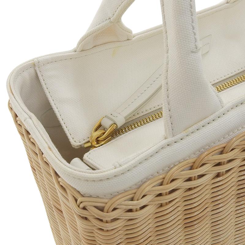PRADA かごバッグ ベージュ/ホワイト PRADA プラダ ウィッカーカゴバッグ 2WAY ショルダー