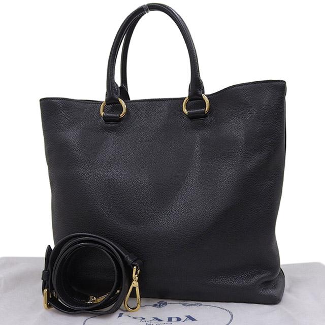 プラダ　PRADA 2way レザートートバッグ ブラック PRADA（プラダ） PRADA 2WAYバッグ トートバッグ ショルダーバッグ