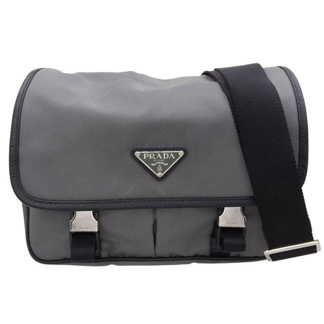 プラダ PRADA ショルダーバッグ 斜め掛けショルダー Re-Nylon /サフィアーノ レザー グレー/ブラック 2VD769 中古 新入荷 OB2753 PRADA（プラダ） ショルダーバッグ 斜め掛けショルダー Re-Nylon