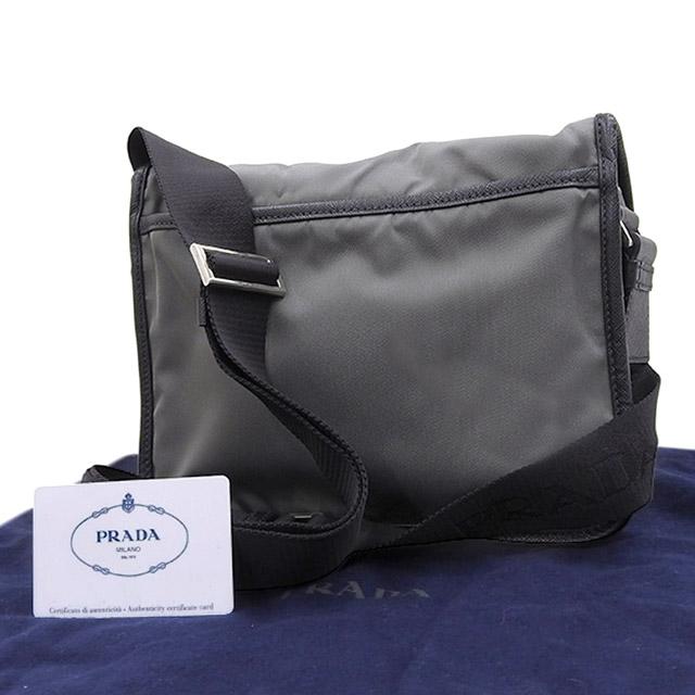 プラダ PRADA ショルダーバッグ 斜め掛けショルダー Re-Nylon /サフィアーノ レザー グレー/ブラック 2VD769 中古 新入荷 OB2753 PRADA（プラダ） ショルダーバッグ 斜め掛けショルダー Re-Nylon
