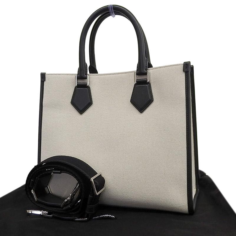 ドルチェ＆ガッバーナ Dolce＆Gabbana 2WAY トート ショルダーバッグ キャンバス/レザー ホワイト/ブラック BM2012 中古 新入荷 OB2775 DOLCE&GABBANA（ドルチェ & ガッバーナ） Dolce＆Gabbana 2WAY トート