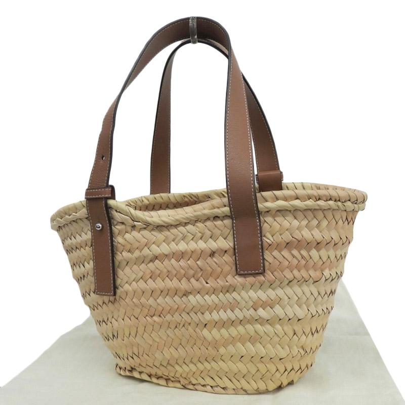 ロエベ LOEWE バスケットバッグ スモール トートバッグ かごバッグ ラフィア/レザー ナチュラル/ブルー 327.02.S93 中古 新入荷 OB2099 LOEWE（ロエベ） バスケットバッグ スモール トートバッグ かごバッグ
