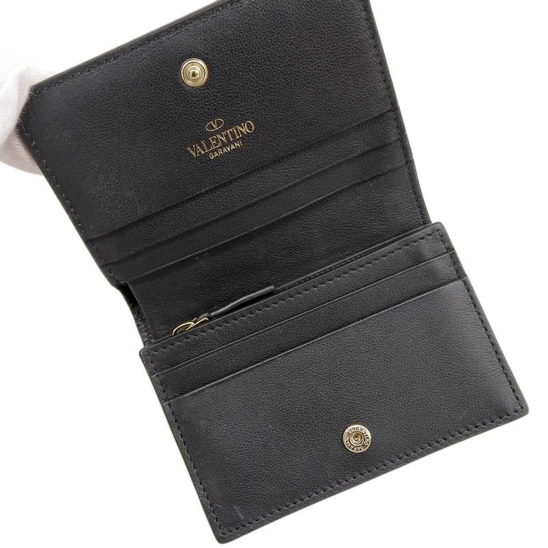 ヴァレンティノ VALENTINO 二つ折り財布 コンパクトウォレット スタッズ レザー ブラック ZW2P0P39BOL 中古 新入荷 OBB0531 VALENTINO（ヴァレンティノ） 二つ折り財布 コンパクトウォレット