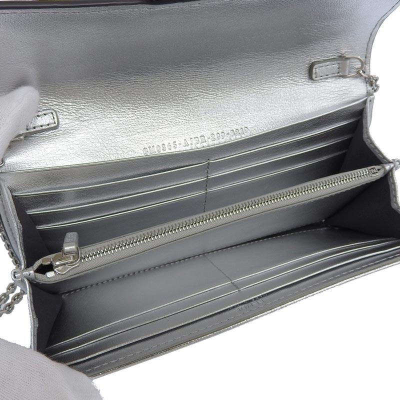 フェンディ FENDI チェーンウォレット 長財布 ズッカ レザー シルバー 8M0365 中古 新入荷 OBB0553 FENDI（フェンディ） チェーンウォレット 長財布 ズッカ レザー
