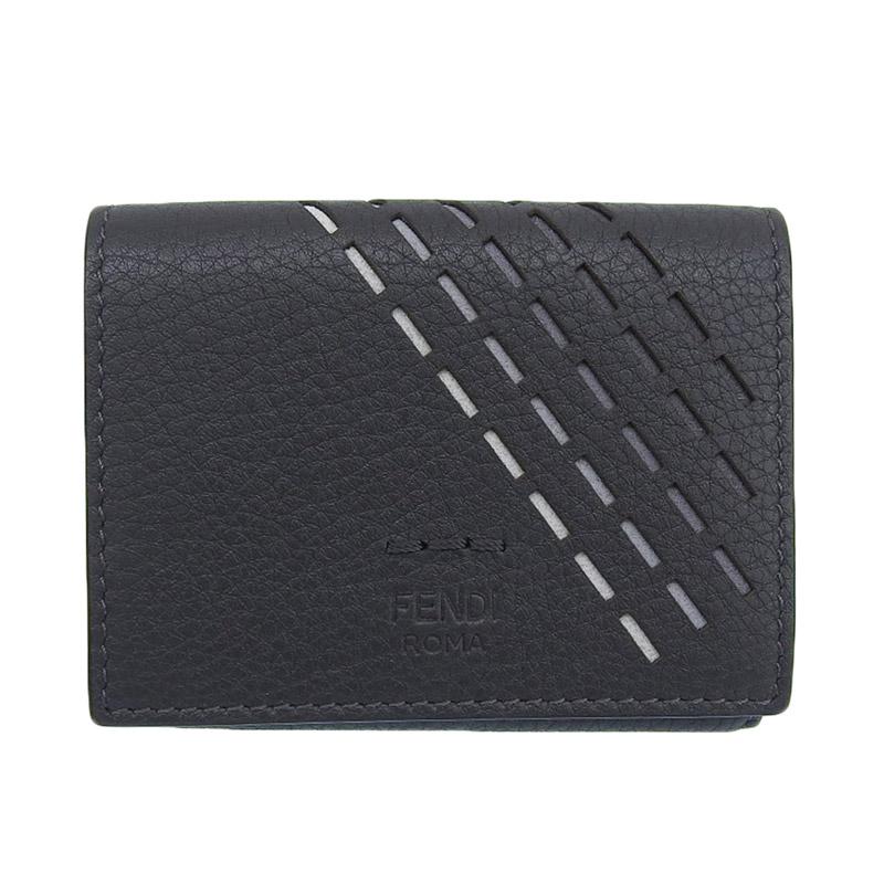 FENDI フェンディ 三つ折り財布 コンパクトウォレット レザー グレー  
