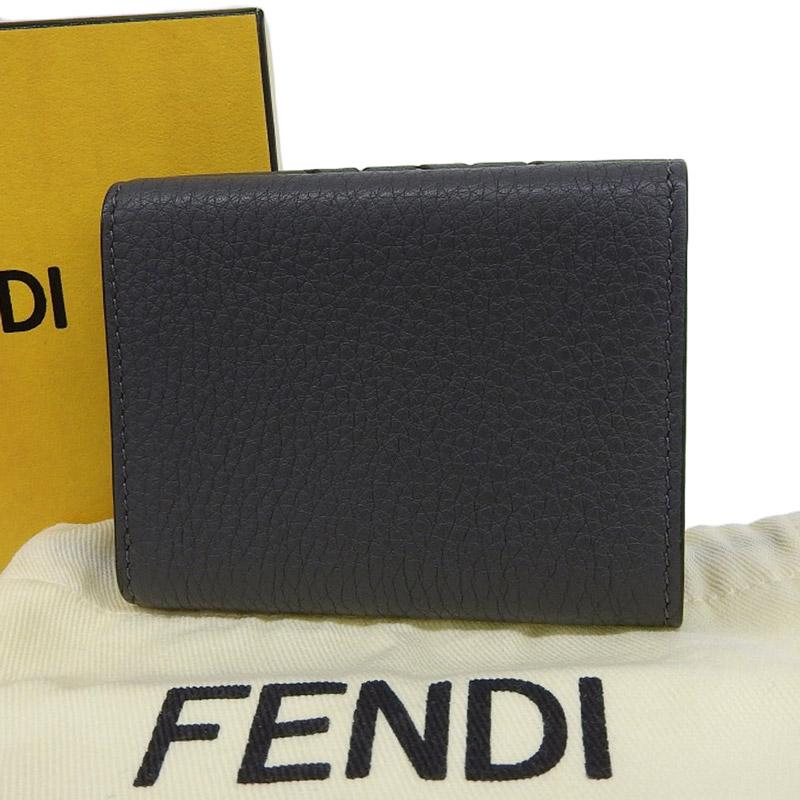 FENDI フェンディ 三つ折り財布 コンパクトウォレット レザー グレー  