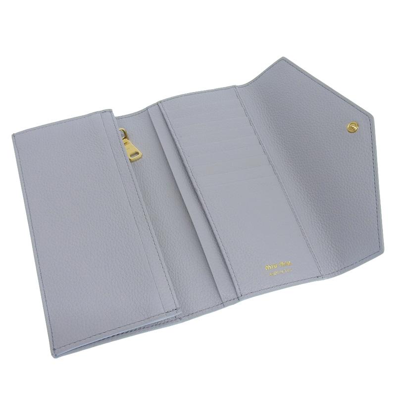 ミュウミュウ MIUMIU ヴィッテロダイノ ロングウォレット 長財布 レザー ブルー 5MH024 美品 新入荷 OBB0593 miu miu（ミュウミュウ） ヴィッテロダイノ ロングウォレット 長財布