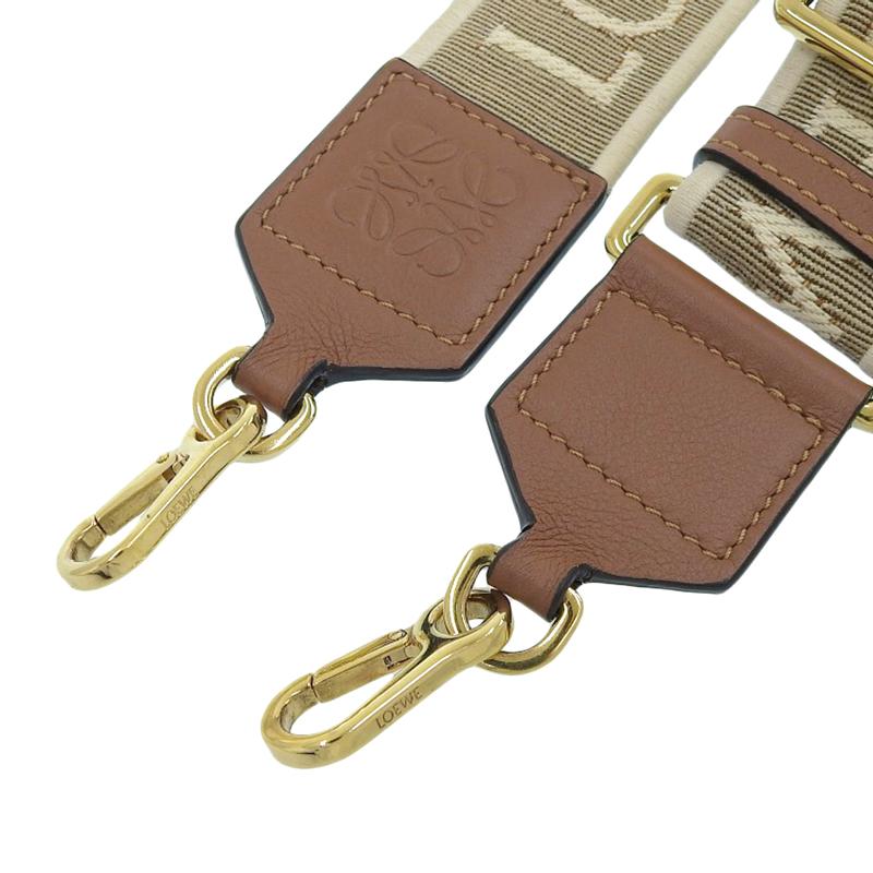【ロエベ】アナグラムストラップ（ジャガード&カーフ）ナチュラル/タン　ゴールド LOEWE（ロエベ） ショルダーストラップ アナグラム ジャカード レザー