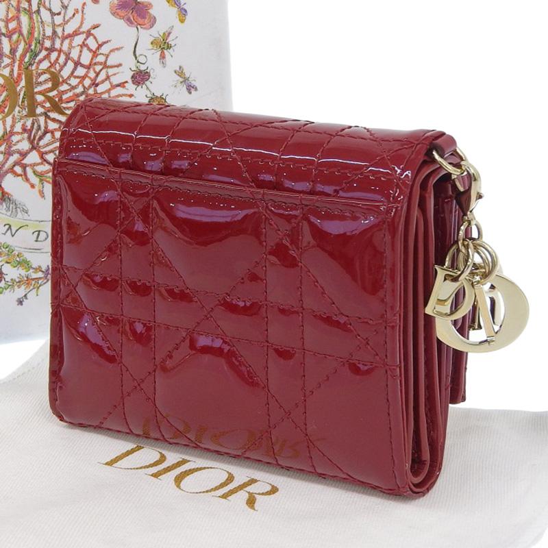 ディオール CHRISTIAN DIOR レディディオール ロータスウォレット カナージュ パテントレザー レッド S01810VRB-M323 中古 新入荷 OBB0645 Lady Dior ディオール CHRISTIAN DIOR レディディオール ロータス