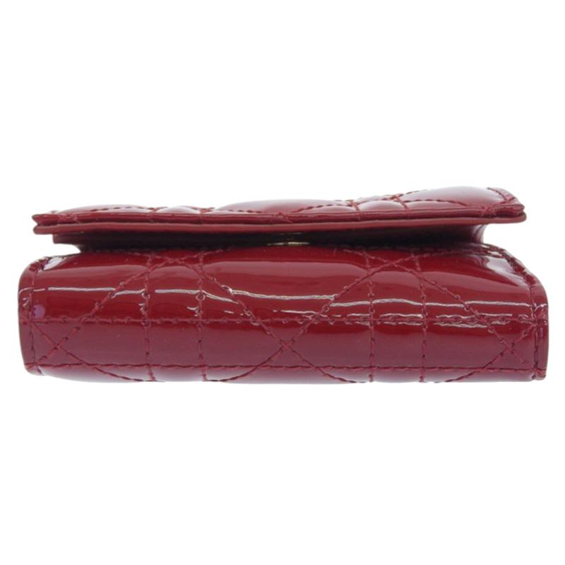 ディオール CHRISTIAN DIOR レディディオール ロータスウォレット カナージュ パテントレザー レッド S01810VRB-M323 中古 新入荷 OBB0645 Lady Dior ディオール CHRISTIAN DIOR レディディオール ロータス