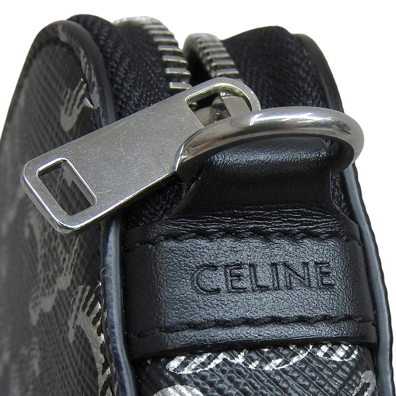 セリーヌ CELINE ホリゾンタルポーチ トリオンフ ショルダーバッグ レザー ブラック/シルバー 10L272EV5 中古 新入荷 OBB0650 TRIOMPHE セリーヌ CELINE ホリゾンタルポーチ トリオンフ ショルダー