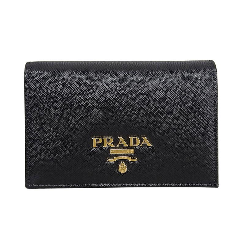 プラダ PRADA 二つ折り財布 コンパクトウォレット サフィアーノ レザー ブラック 1MV021 中古 新入荷 OBB0667 SAFFIANO（PRADA） プラダ PRADA 二つ折り財布 コンパクトウォレット