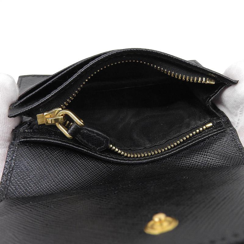 プラダ PRADA 二つ折り財布 コンパクトウォレット サフィアーノ レザー ブラック 1MV021 中古 新入荷 OBB0667 SAFFIANO（PRADA） プラダ PRADA 二つ折り財布 コンパクトウォレット