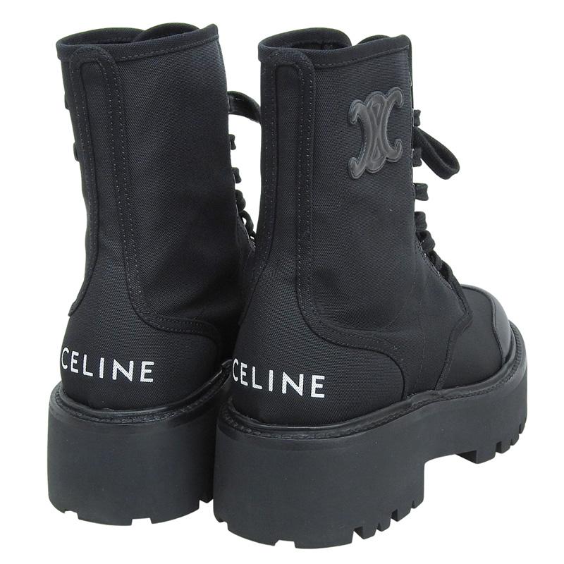 CELINE（セリーヌ） バルキー レースアップブーツ ナイロン/シャイニー
