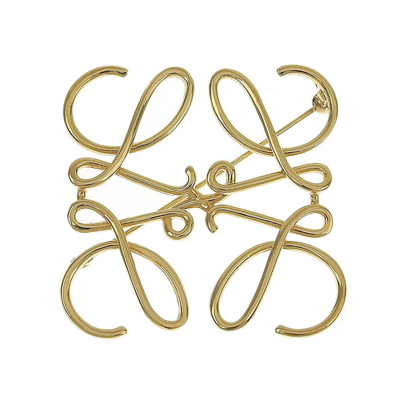 ロエベ LOEWE アナグラム ブローチ GP ゴールド色 中古 新入荷 OBJ0251